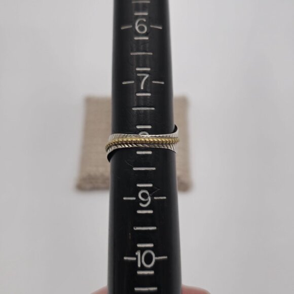 Size 8 Sterling Silver Aquamarine Gems Brass Accent Ring A3196 - Picture 8 of 10